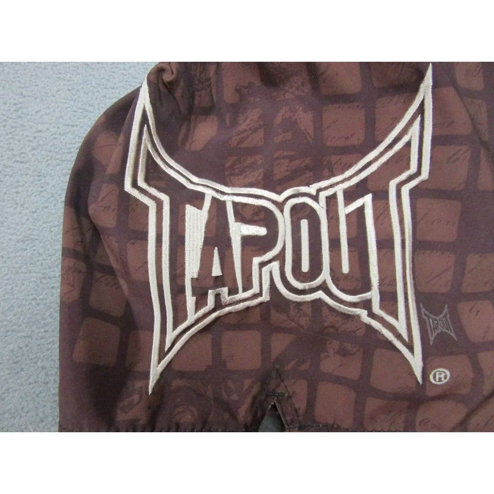 Tapout Shorts Mens Large Brown Check UFC MMA Board Drawstring Jiu Jitsu Y2K